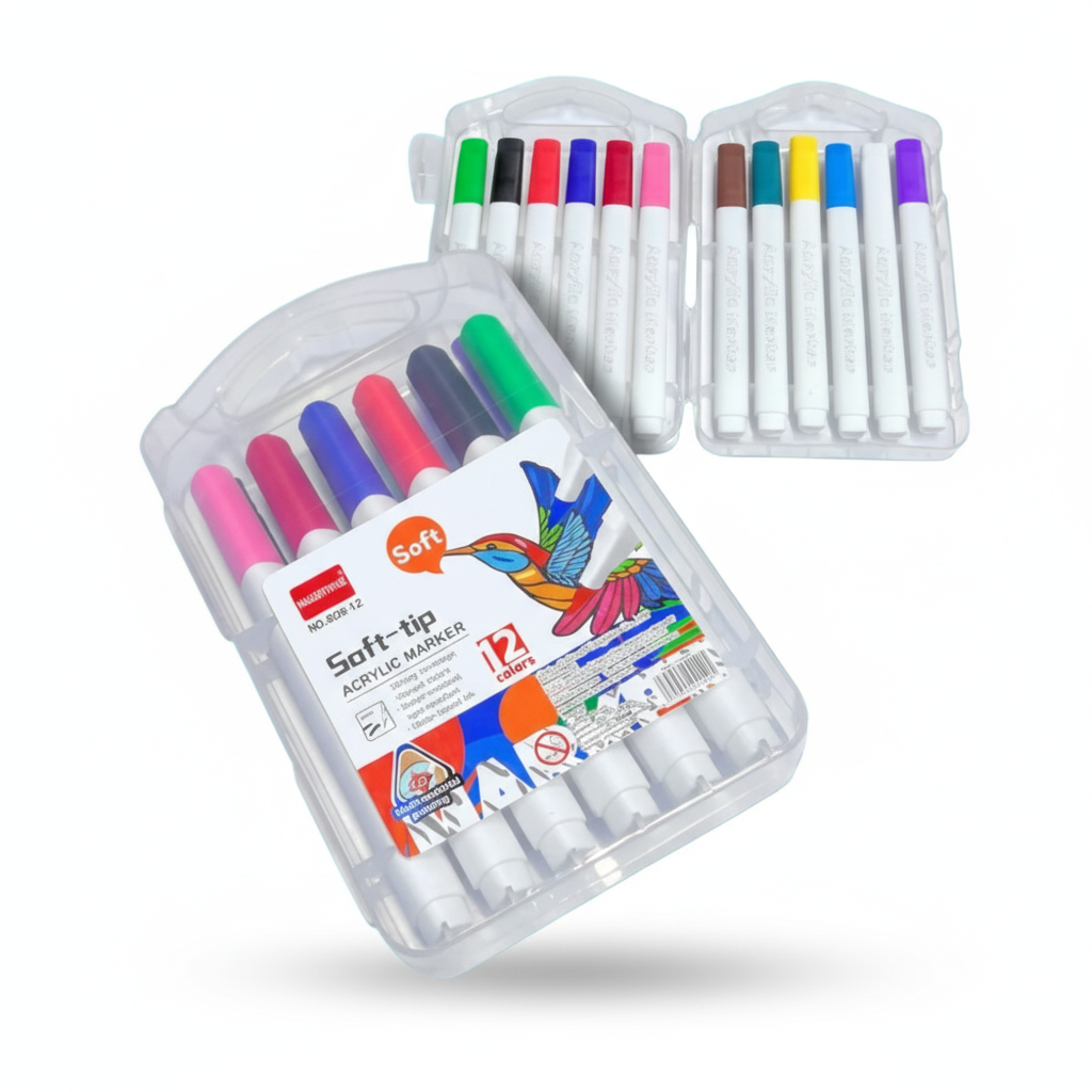 12-Color Soft-Tip Acrylic Marker Set